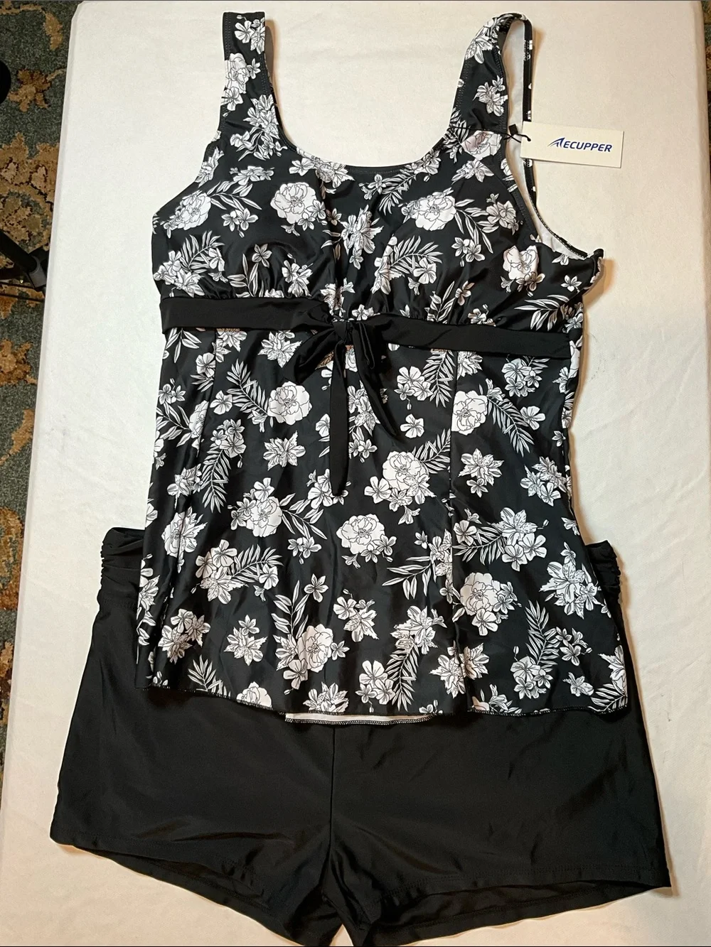 Ecupper Padded Sleeveless Two Piece Floral Tankini Top With Shorts Size 4X